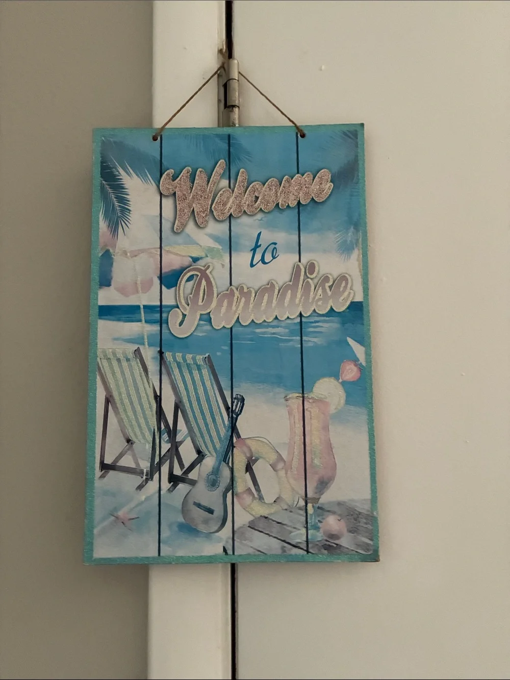 Welcome to Paradise Beach Wall Sign - Blue Teal